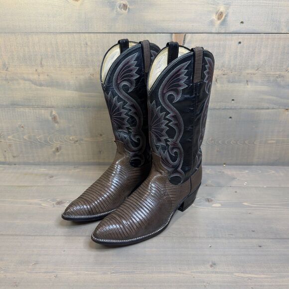 Vintage Dan Post Lizard and Leather Cowboy Boots Size 10 - Picture 2 of 9